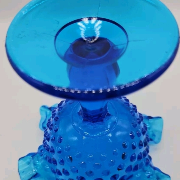 FENTON Ruffled Hobnail Footed Blue Glass Dish. Original Sticker. 6"H X 5"D - Picture 10 of 11